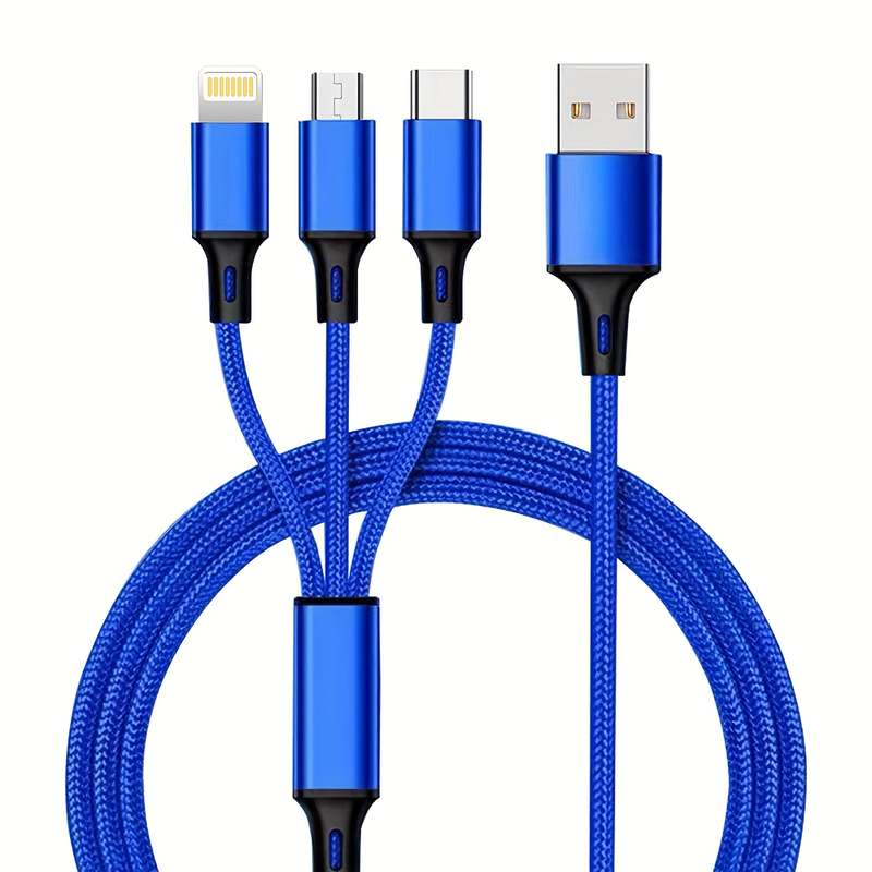 1pc Multi USB Charger Cable 3in 1 Charging Cable Nylon Braided Universal USB Charging Cord with