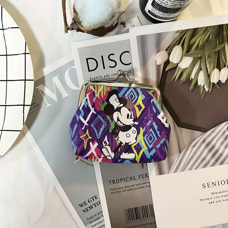 1pc Cute Cartoon Mouse Pattern Mini Coin Purse Lightweight Polyester Wallet with Adjustable Tape