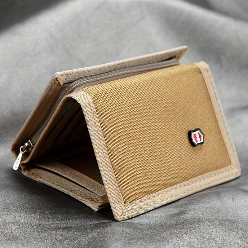 1pc Vintage-Style Men's Trifold Wallet with ID Window Zipper Pockets Multiple CompartmentsDur