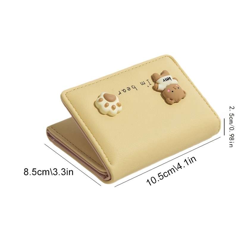 1pc Chic Compact Folding Wallet for WomenCute Cartoon Design Slim Faux Leather Card Holder