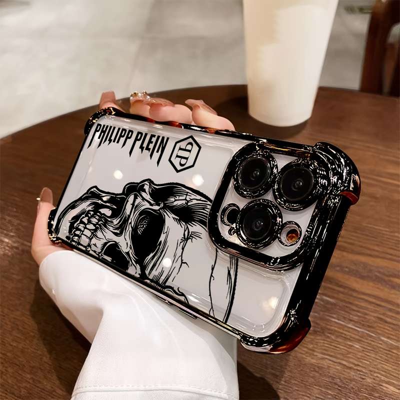 1Pc Mixed Color  For iPhone 14 Pro Max Black Skull Head Phone Case