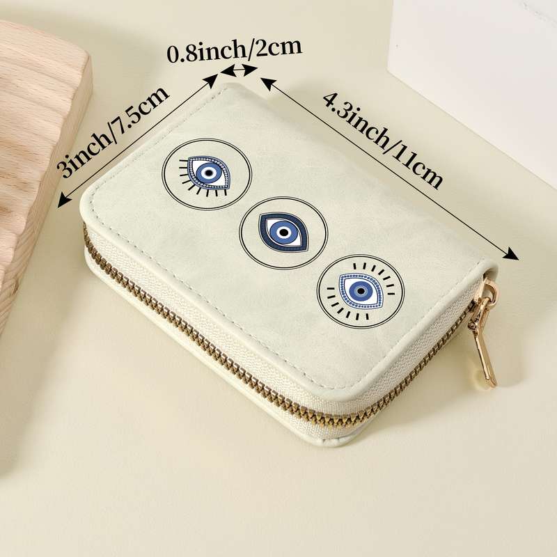 1pc Stylish Eye Print Wallet with Zipper Closure Multiple Card Slots Nylon LiningLightweight