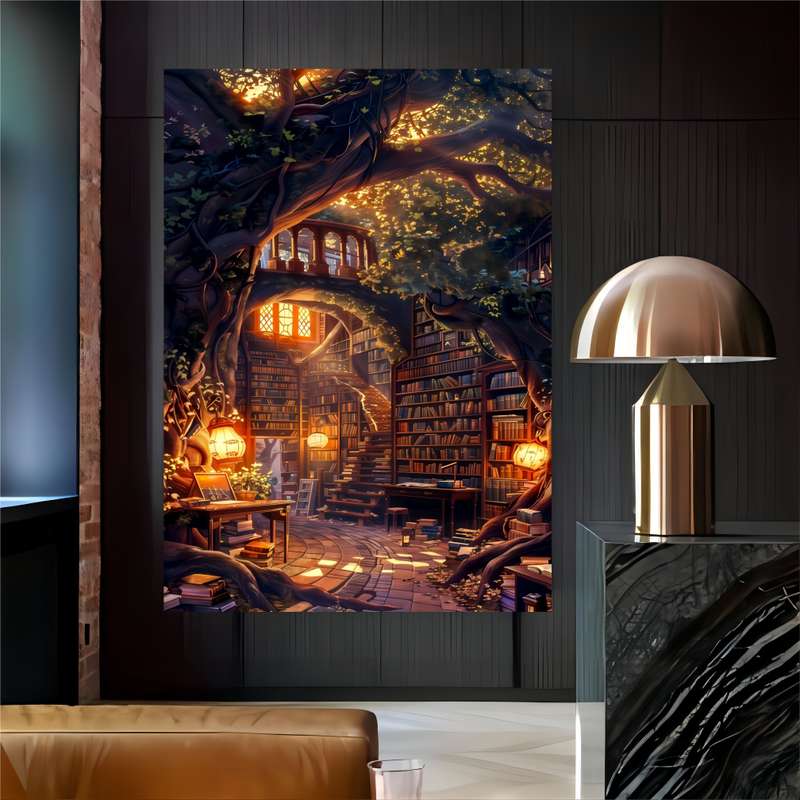 1000pcs Vibrant Adult Puzzle Enchanting Bookshelf Under Wisdom Tree Design 19.7in