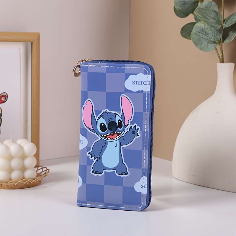 1pc Stitch Cartoon Printed Wallet with Double Zipper Credit Card Holder and Coin PurseSlim Des