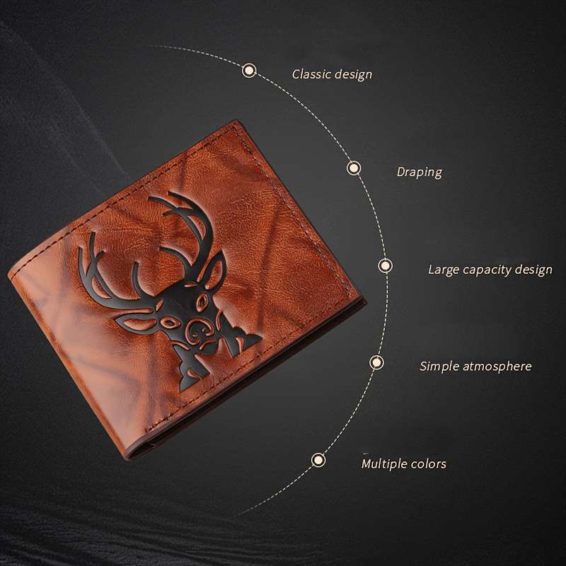 1pc Deer Head Men's Wallet Street Culture Fashion Retro Multi Card Slot Large Capacity Factory Dire