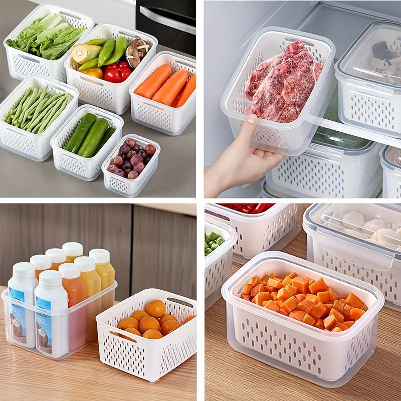 3pcs BPA-Free Plastic Food Storage Container Set with Drain Basket and Lids Leak-Proof Refri