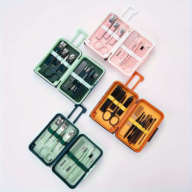 12pcs Set Modern Manicure Travel Kit Portable Trolley Case Nail Set Nail Clippers And Groomin
