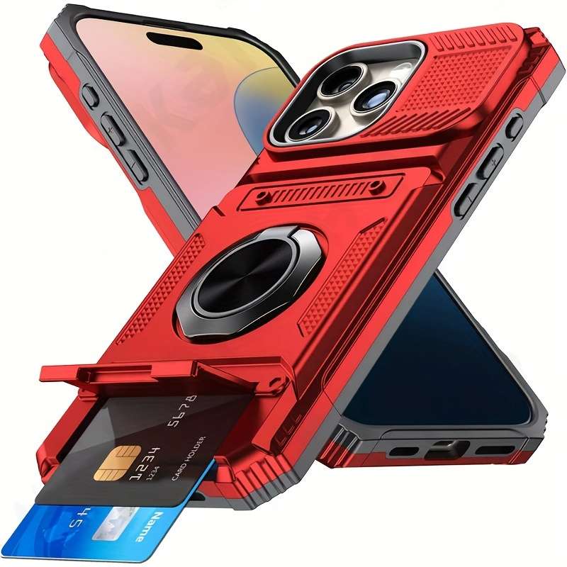 1Pc Red For iPhone 15 Pro Heavy Duty Shockproof Phone Case