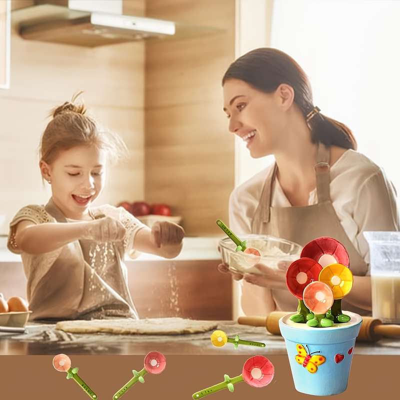 1 Set of Flower Spoons with Storage Rack Cute Household Kitchen Ceramic Spoons with Base Kitc