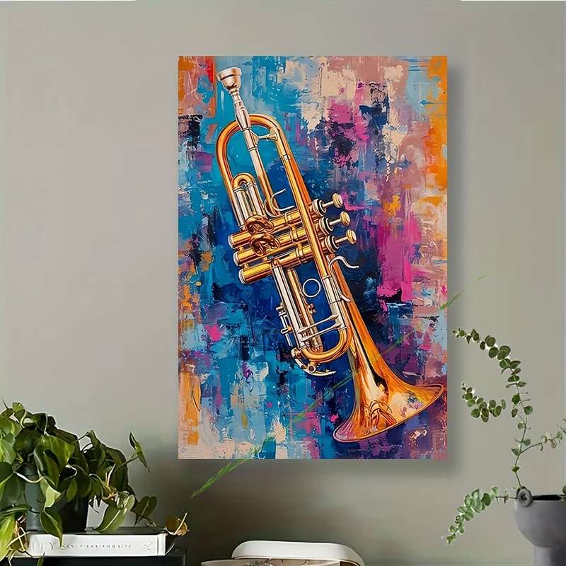 1pc  30x45cm Vibrant Abstract Trumpet Canvas Art Unframed Wall Decor with Bold Brushstrokes M