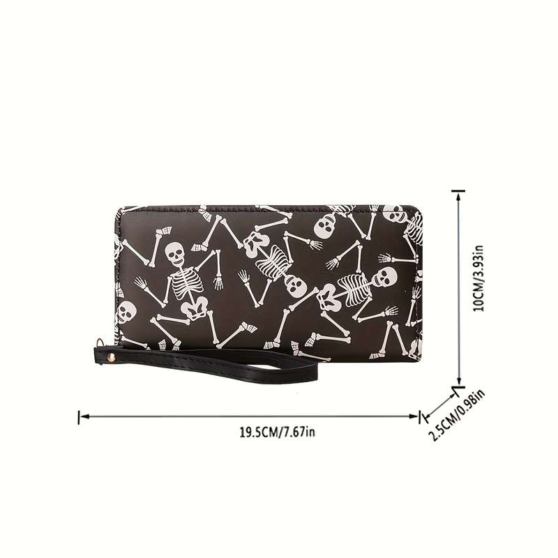 1pc Edgy Chic Gothic Skull Print Womens Wallet Stylish Large Capacity Zipper Closure Multi-Ca