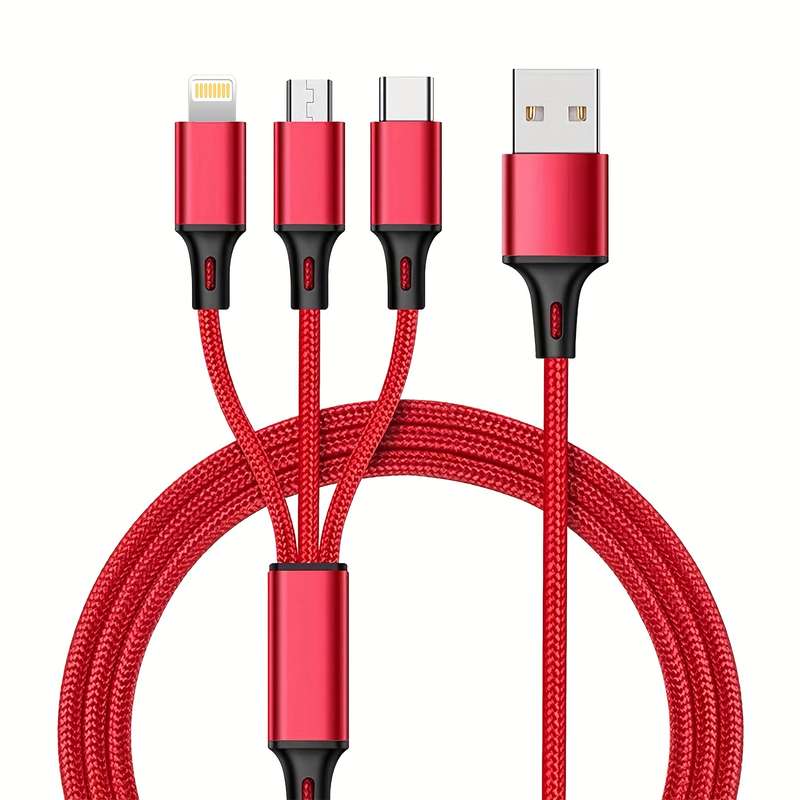 1pc Multi USB Charger Cable 3in 1 Charging Cable Nylon Braided Universal USB Charging Cord with
