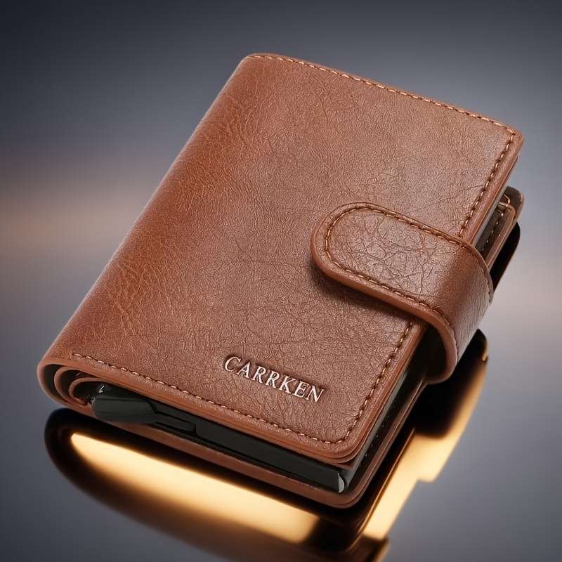 1pc CARKEN Mens Sleek Faux Leather Wallet9-14 Card Slots Zippered Coin Pouch Automatic Card H