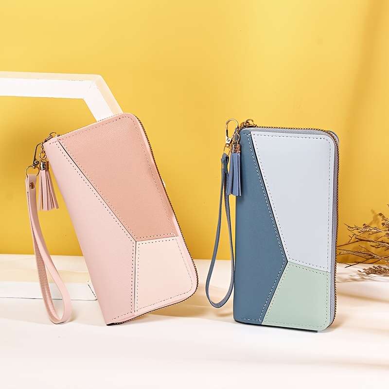 1pc Contrasting Color Splicing Long Wallet Women'S Clutch Bag Fashion Japanese And Korean Large-Cap