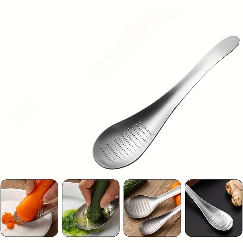 1pc Kitchen Tool Set Stainless Steel Spoon Design Ginger Garlic Wasabi Mustard Grater Multi-P