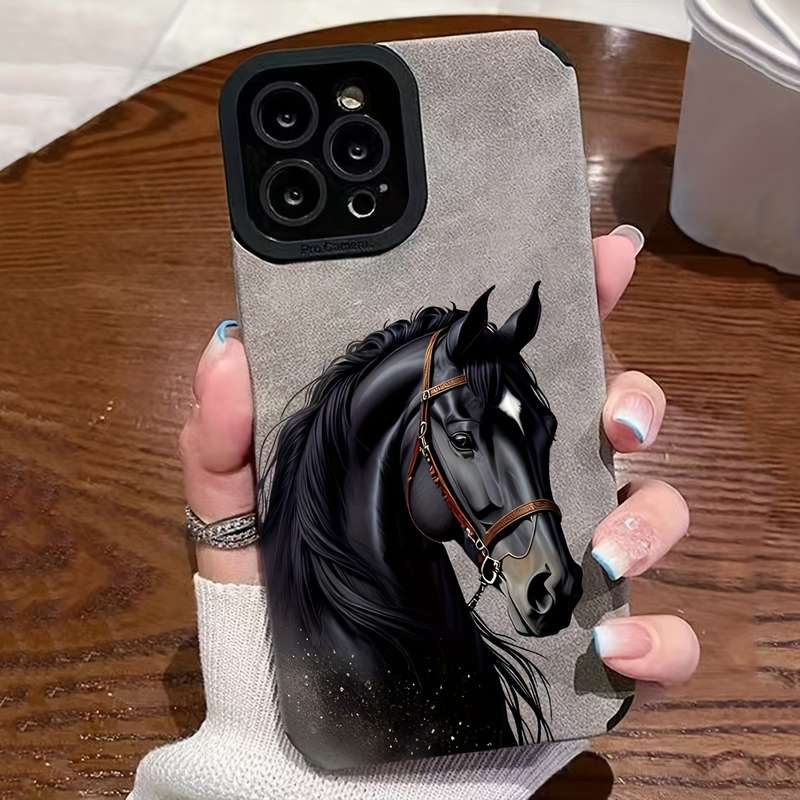 1Pc Black For iPhone 12 Black Horse Phone Case