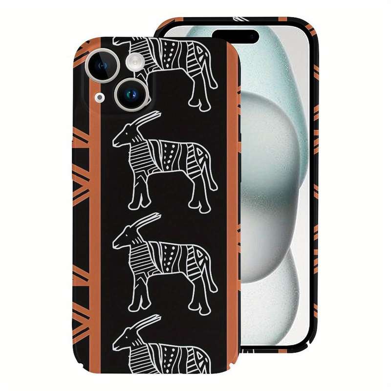 1Pc White For iPhone 15 Plus African Safari Mud Cloth Phone Case