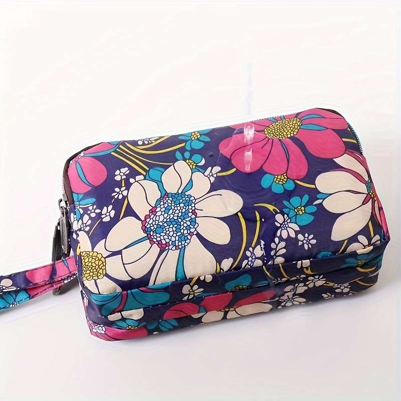 1pc 3-layer Large Mobile Phone Bag Business Card Holder Wallet Fabric Coin Purse 6 Inch Size