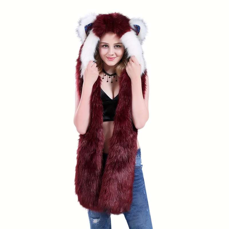 Winter Hat Color New Red And Black Soft Fox Add Tiger Pattern Size One Size