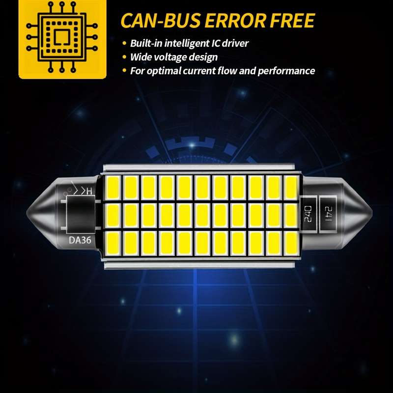 2pcs 42mm LED Dome Lights 6000K 12V C10W C5W 4014 Chip Error-Free Indoor Car Int