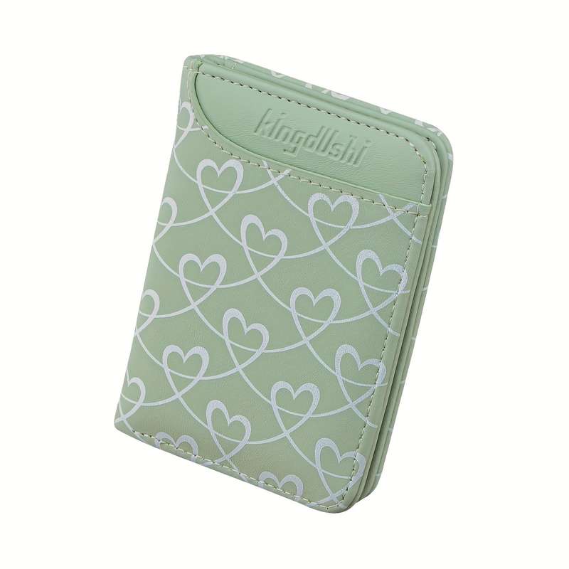 1pc Baweisibinli Women's Sweet Style Mini WalletMint Green Beige Heart Print Compact Double-F