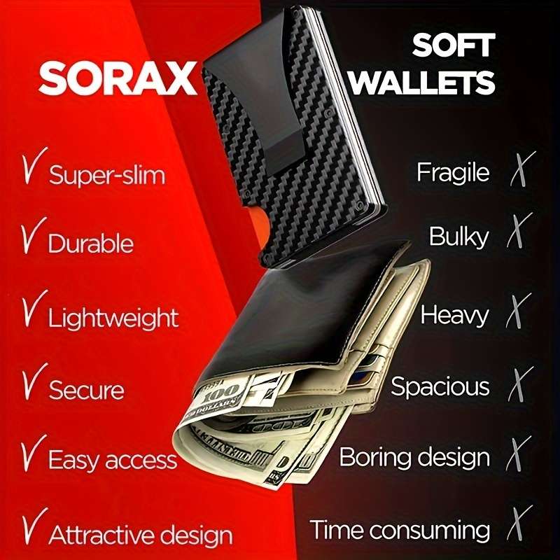 1pc RFID Blocking Slim Metal Wallet for Men Women Casual Style Carbon Fiber Card Holder with Sna