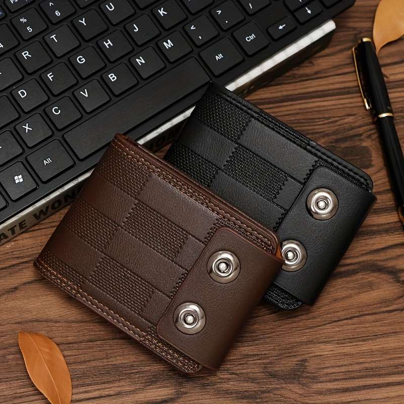 1pc Secure Sleek Men's Compact Wallet with Multiple Card Slots and Dual Magnetic ClosureBlack F