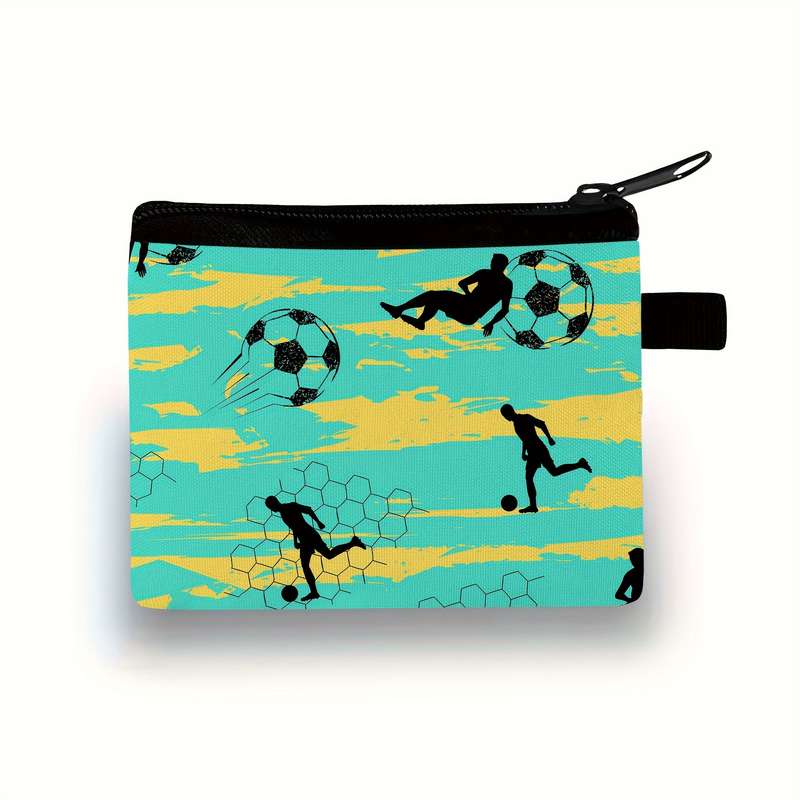 1pc Soccer Crowned Ball Printed Polyester Coin Purse Neutral Style Durable Hand Washable No Edg