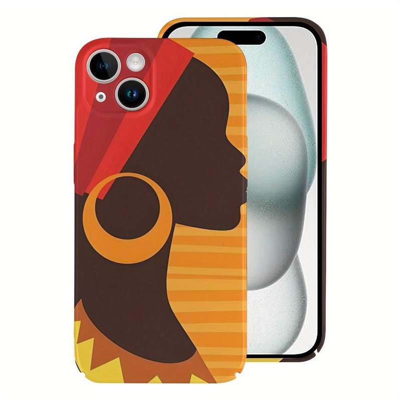 1Pc White For iPhone 15 Plus African-Inspired Silhouette Phone Case