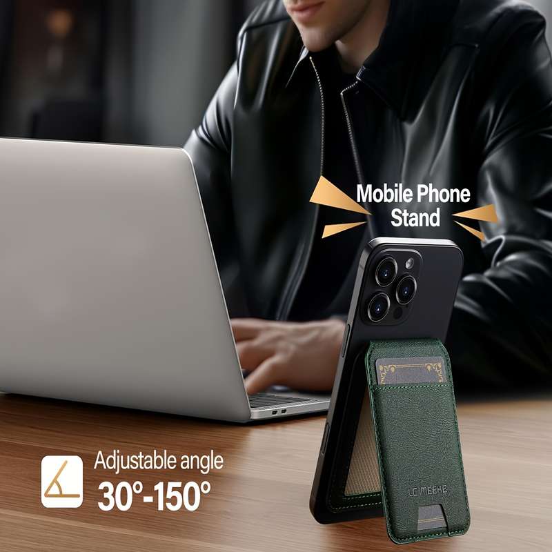 1pc OUKNOEO Unisex Faux Leather Magnetic Wallet with Zipper Casual Style Card Holder 3 Card Slots