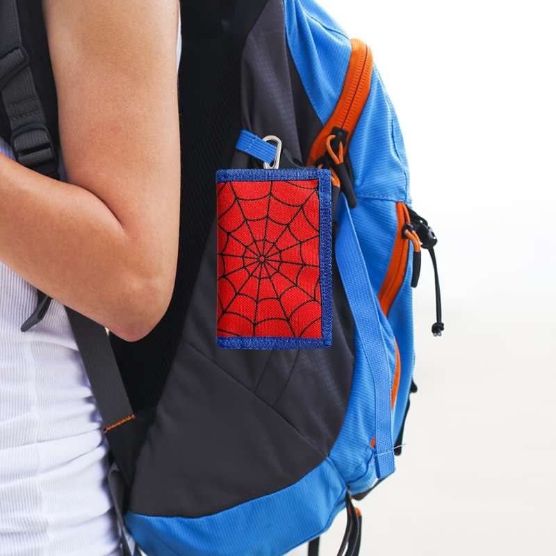 1pc Spider Web Design Trifold Wallet for Teens Stylish Cartoon Print Durable Polyester Large Ca
