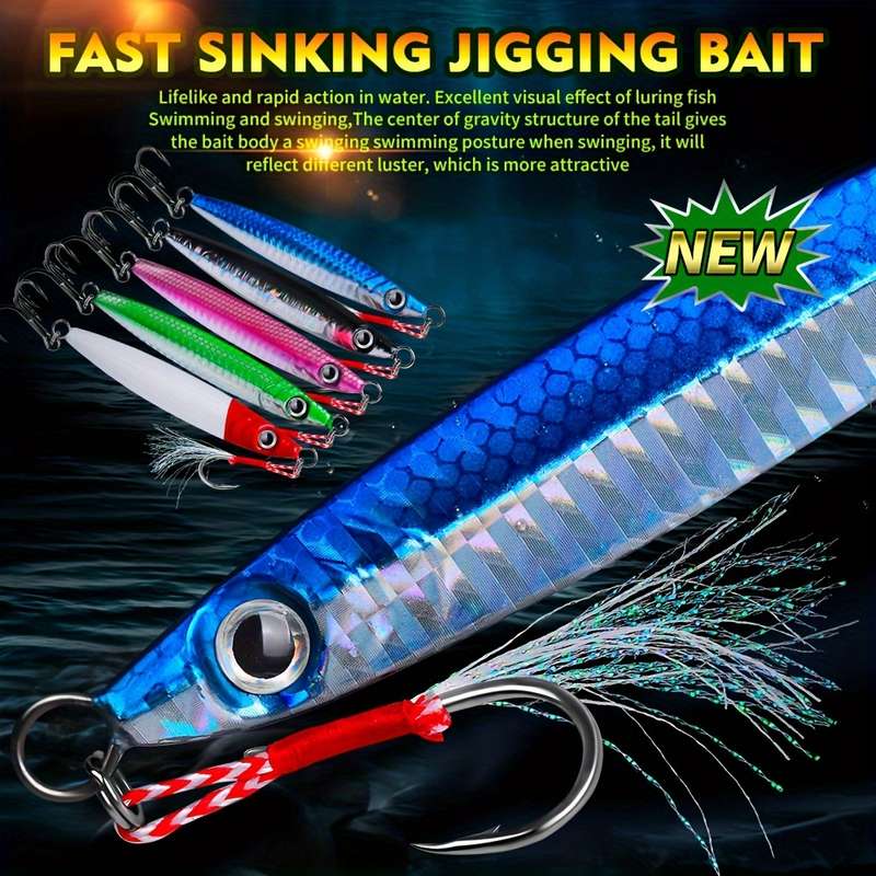 1pc 10g Proberos Saltwater Fishing Jigs Set with Assist Hooks Vertical Speed Jigging Lures for Bas