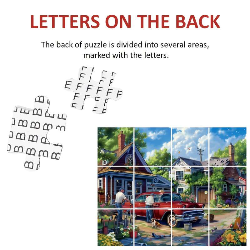 1000pcs Vintage Red Car Jigsaw Puzzle Artistic Paper Puzzle with Charming Neighborh