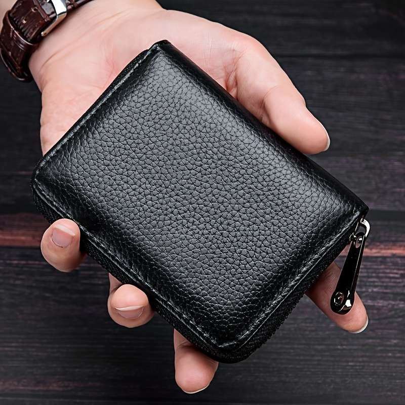 1pc Faux Leather Zipper Wallet with Multiple Card Slots Large Capacity Business Style Black Tex