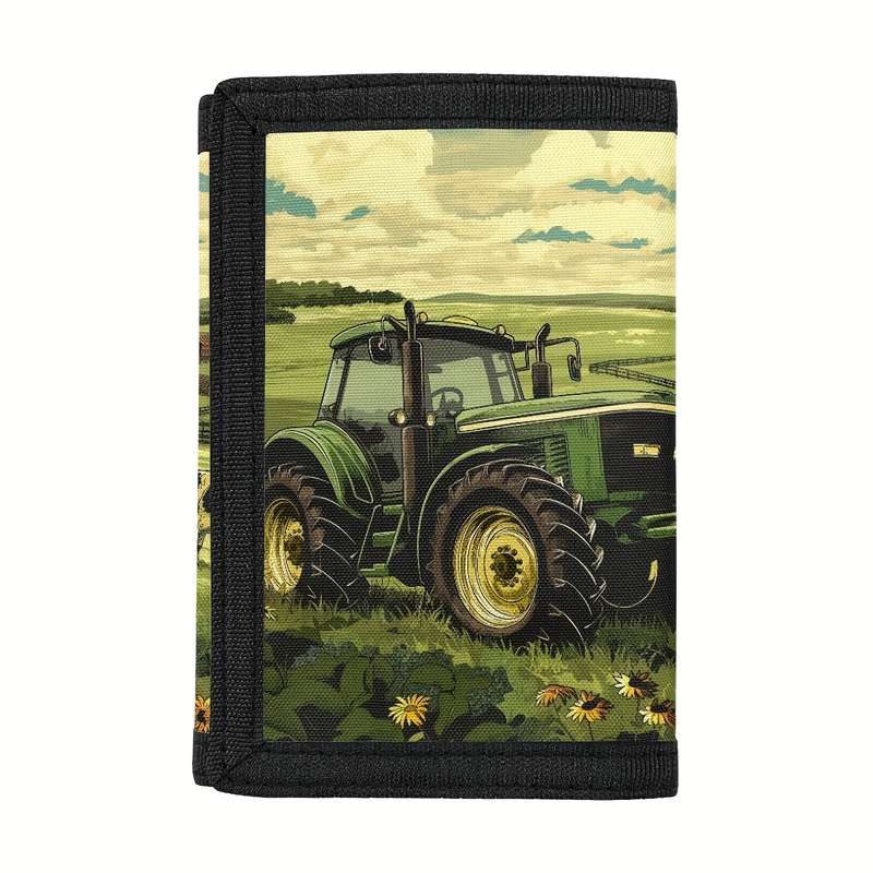 1pc Casual Style Trifold Polyester Wallet for Men American Flag Farm Tractor Design Outdoor