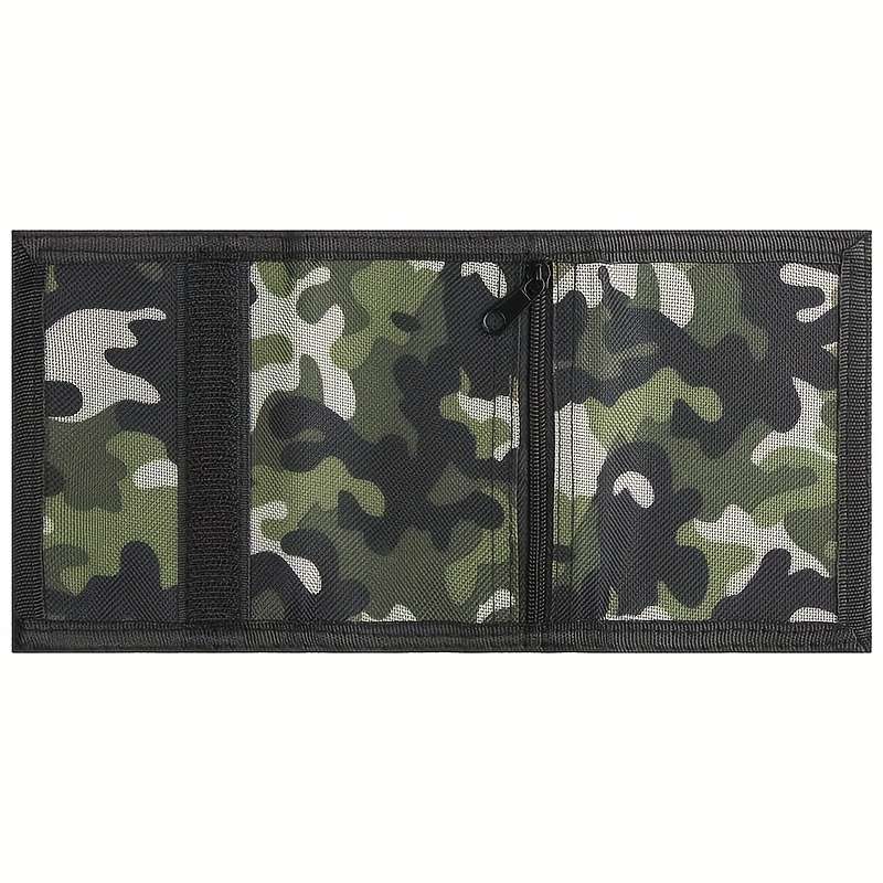 1pc Men'S Camouflage Green Nylon Wallet Casual Style Triple Fold Coin Purse with ID Card Holder a