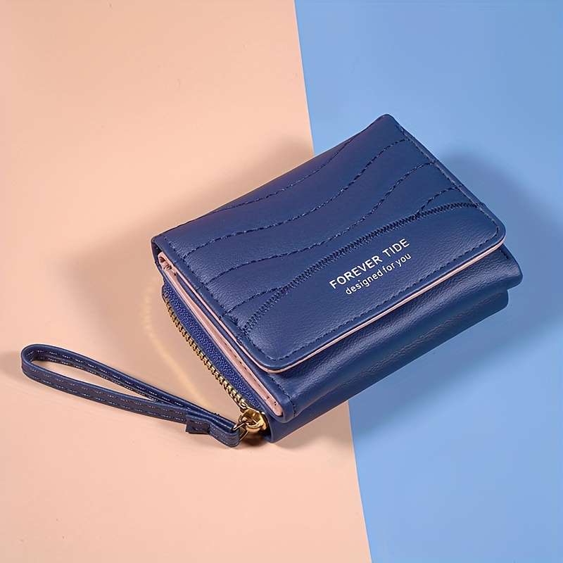 1pc 2024 New Quilted Pattern Short Wallet Clutch Solid Color Coin Purse Trendy Credit Card Holder