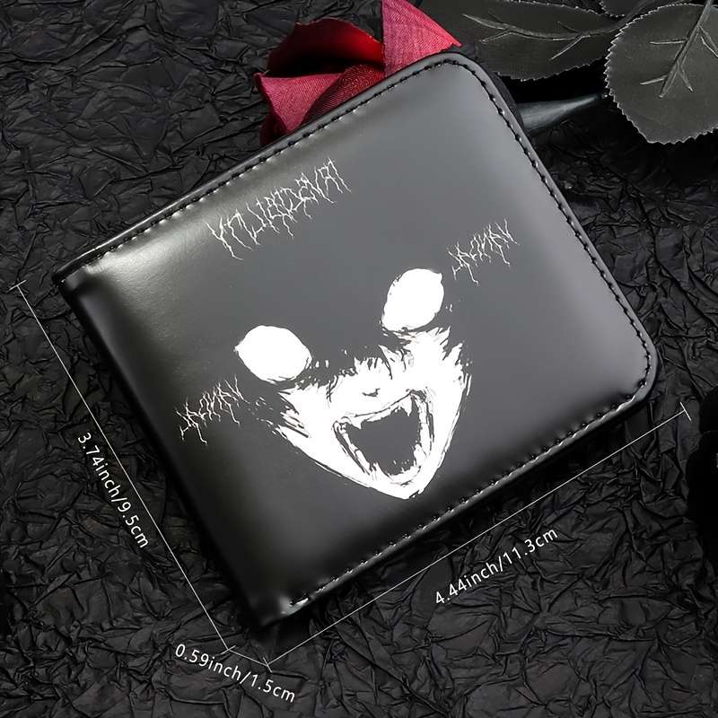 1pc FEECANOO Men's Black Faux Leather WalletPunk Skull Design Multi-Functional with Card Slots