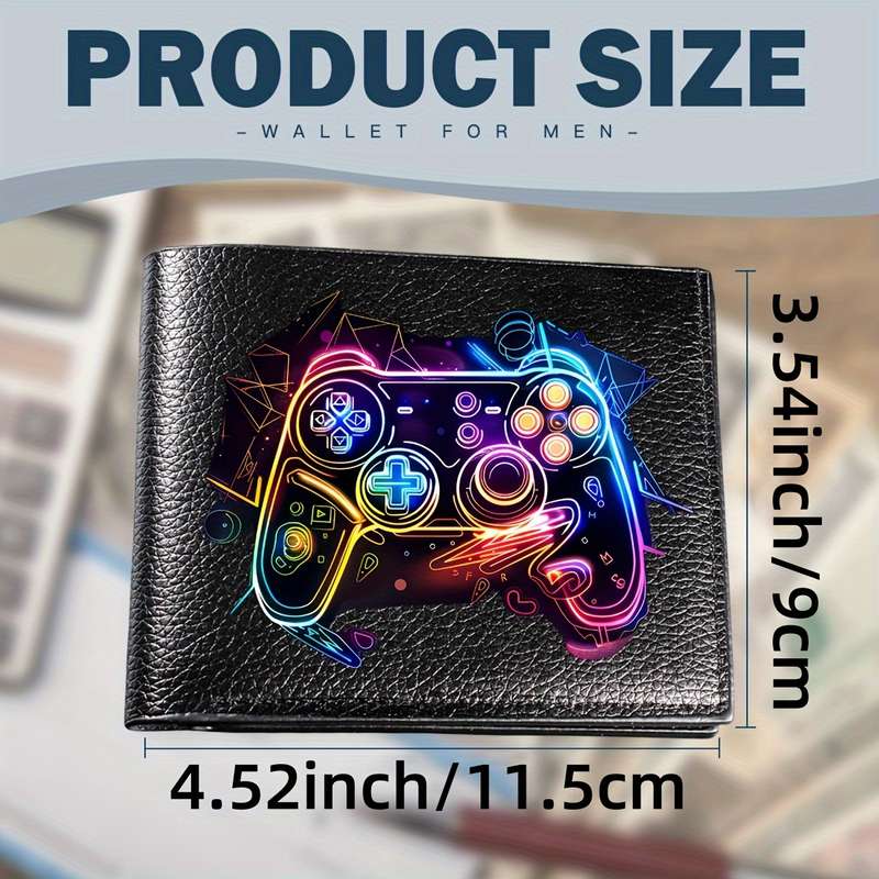 1pc Men's Casual Faux Leather Wallet with Neon Game Controller PrintCrocodile Pattern Multifunc
