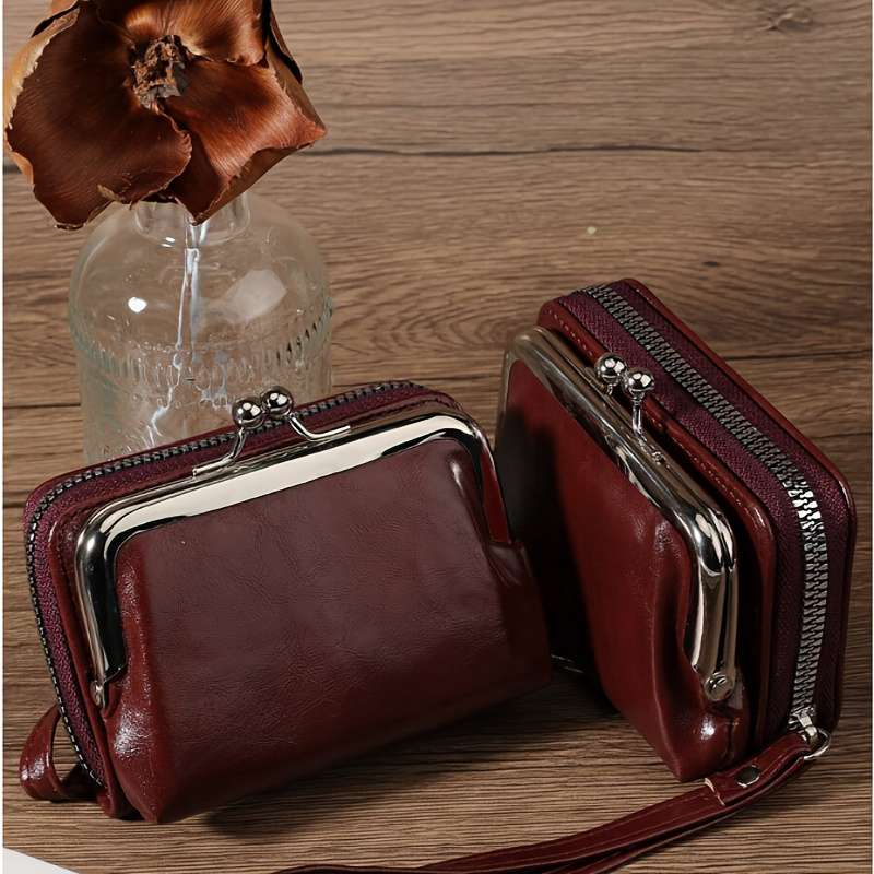 1pc Compact Womens Wallet with Wrist StrapStylish Zippered Purse Large Capacity Card Holder M
