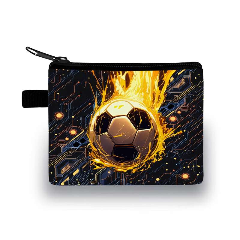 1pc Soccer Ball Pattern Coin Purse Casual Polyester Zipper Wallet with Polyester Lining and Zip P