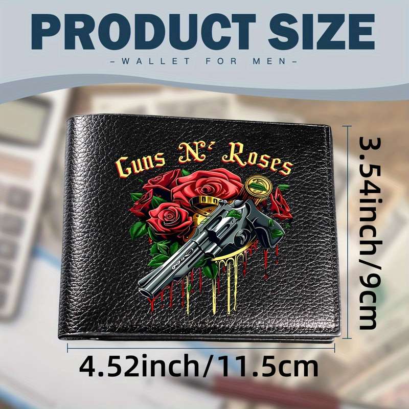 1pc Men's Casual Faux Leather Wallet with Crocodile Pattern Guns Roses Design Faux Leather Bifo
