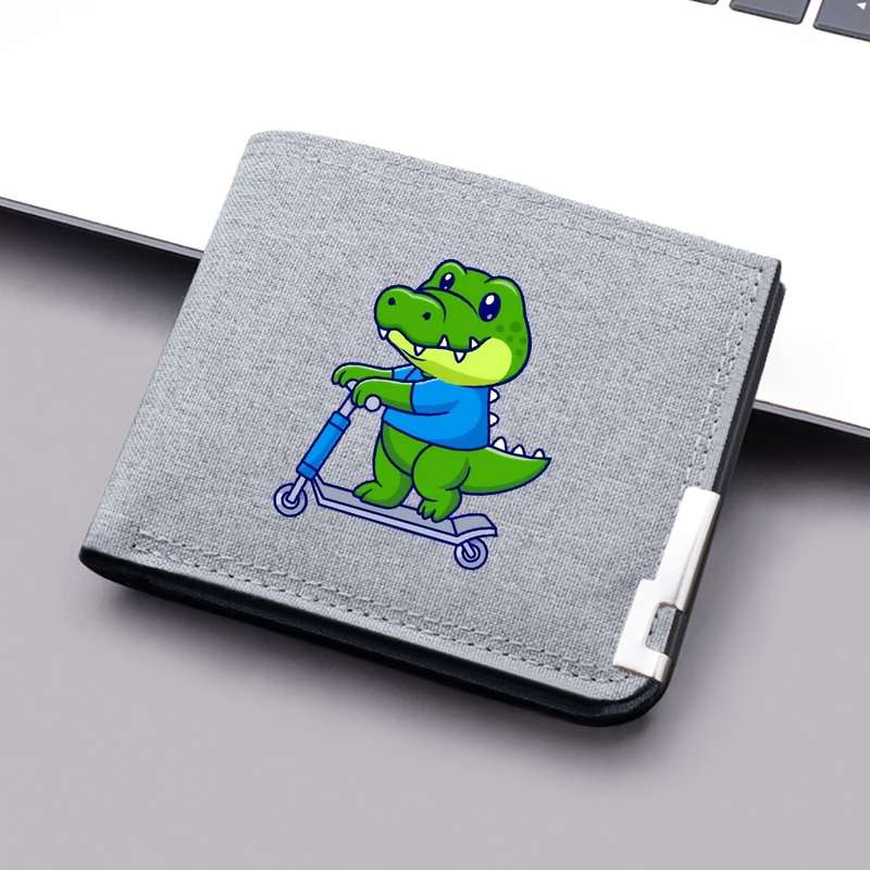 1pc Dinosaur Skateboard Design Canvas WalletCompact Lightweight Multi-Slot Bifold with Sn