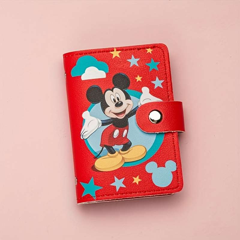 1pc Mickey Mouse Cartoon WalletCompact ID Card Holder with Buckle Closure Colorful Design Ha