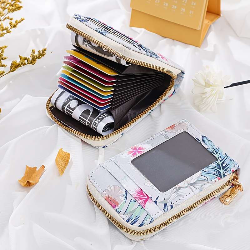 1pc Women's Color Printing Card Holder Wallet ID Holder PU Material Vertical Model with External Tr