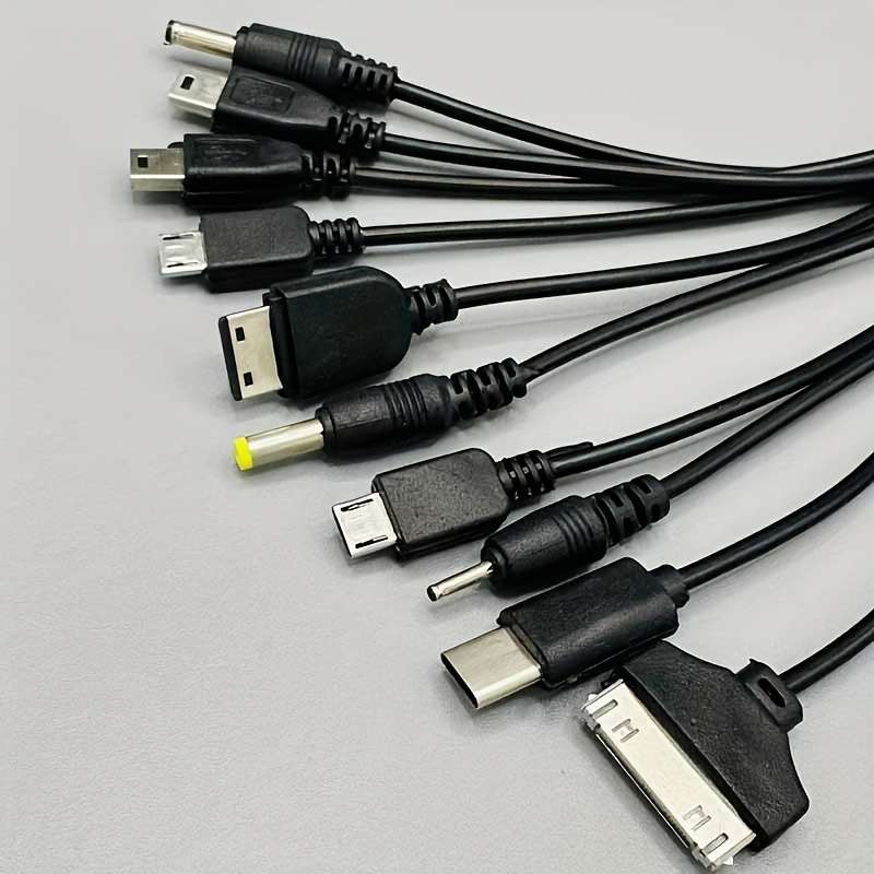1pc 10in1 Multi-Device USB Charging Cable Hub Black PVC Flat Design with 10 Connectors for Si