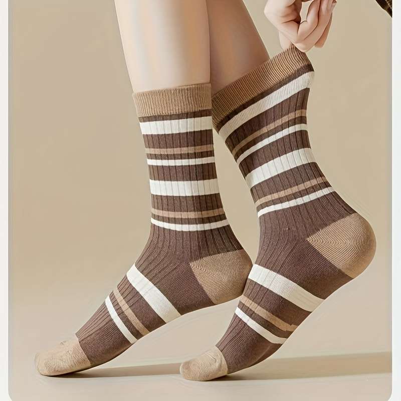 5 Pairs Of Mixed Colors One Size High Elastic Socks
