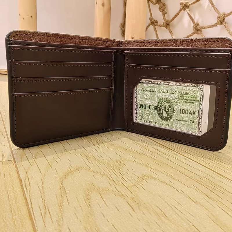 1pc Stylish Men's Faux Leather Wallet with Plant DesignCasual Non-Woven PU Leather