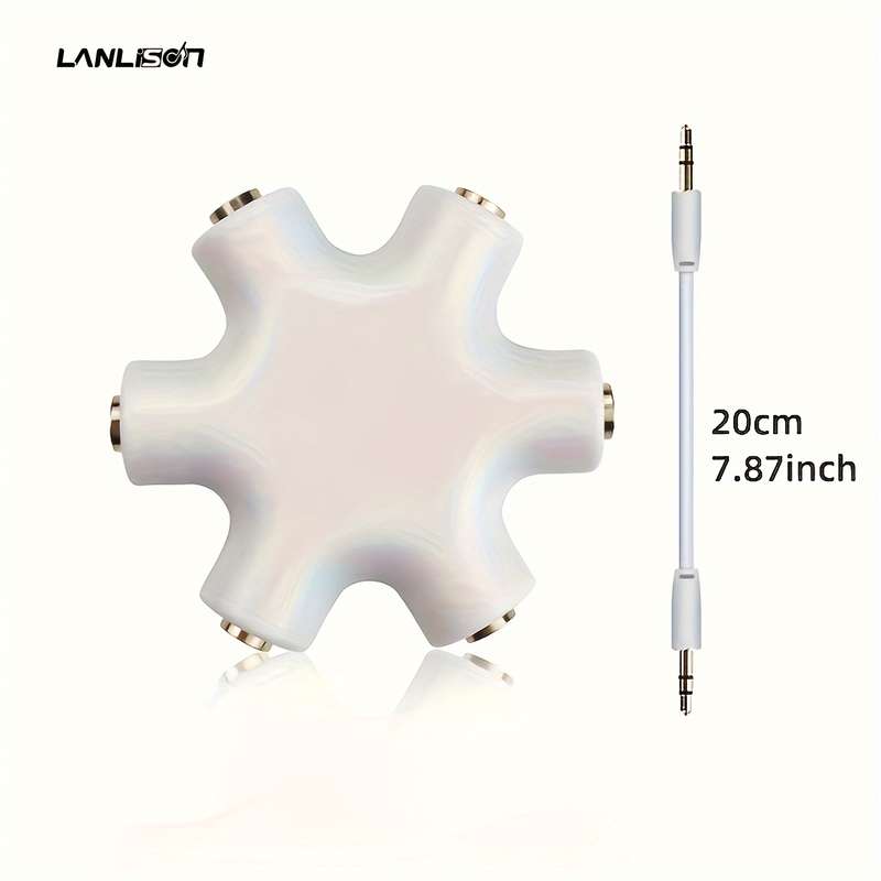 1pc 3.5mm Audio Splitter Cable Share Music with 5 Headphones Durable ABS Available in White