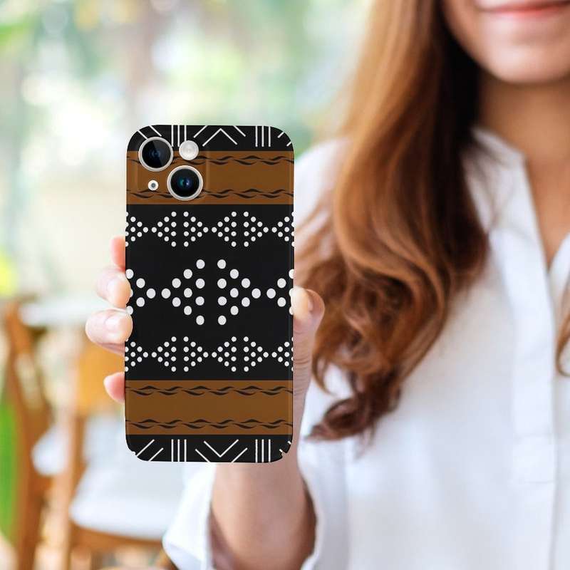 1Pc White For iPhone 15 Plus African Bogolan Mudcloth Phone Case